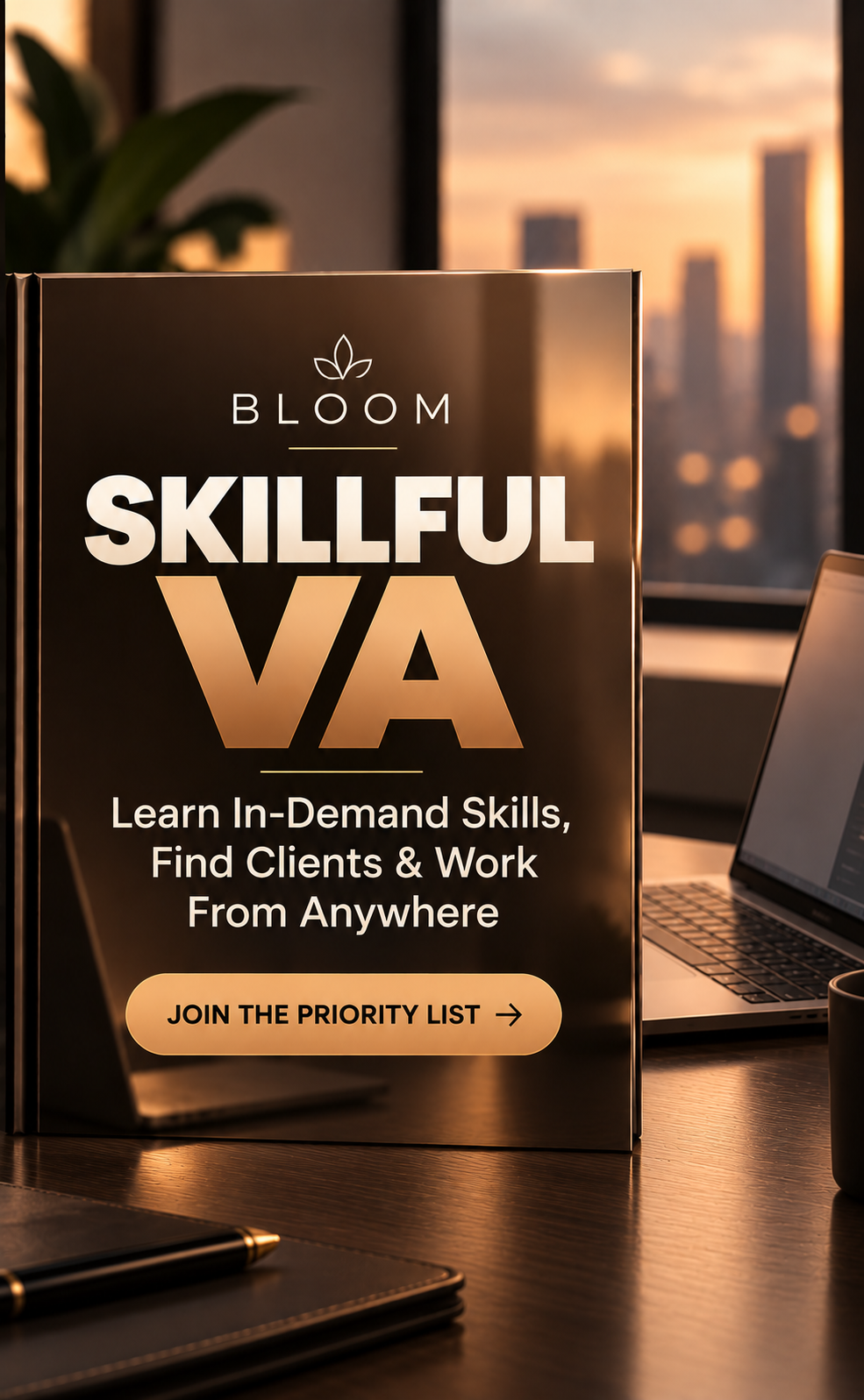 Bloom Skillful VA programme graphic displayed beside a laptop